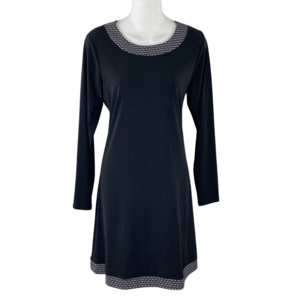 NWT Michael Kors Black White Diamond Print Trim Jersey Stretch Shift Dress M P16